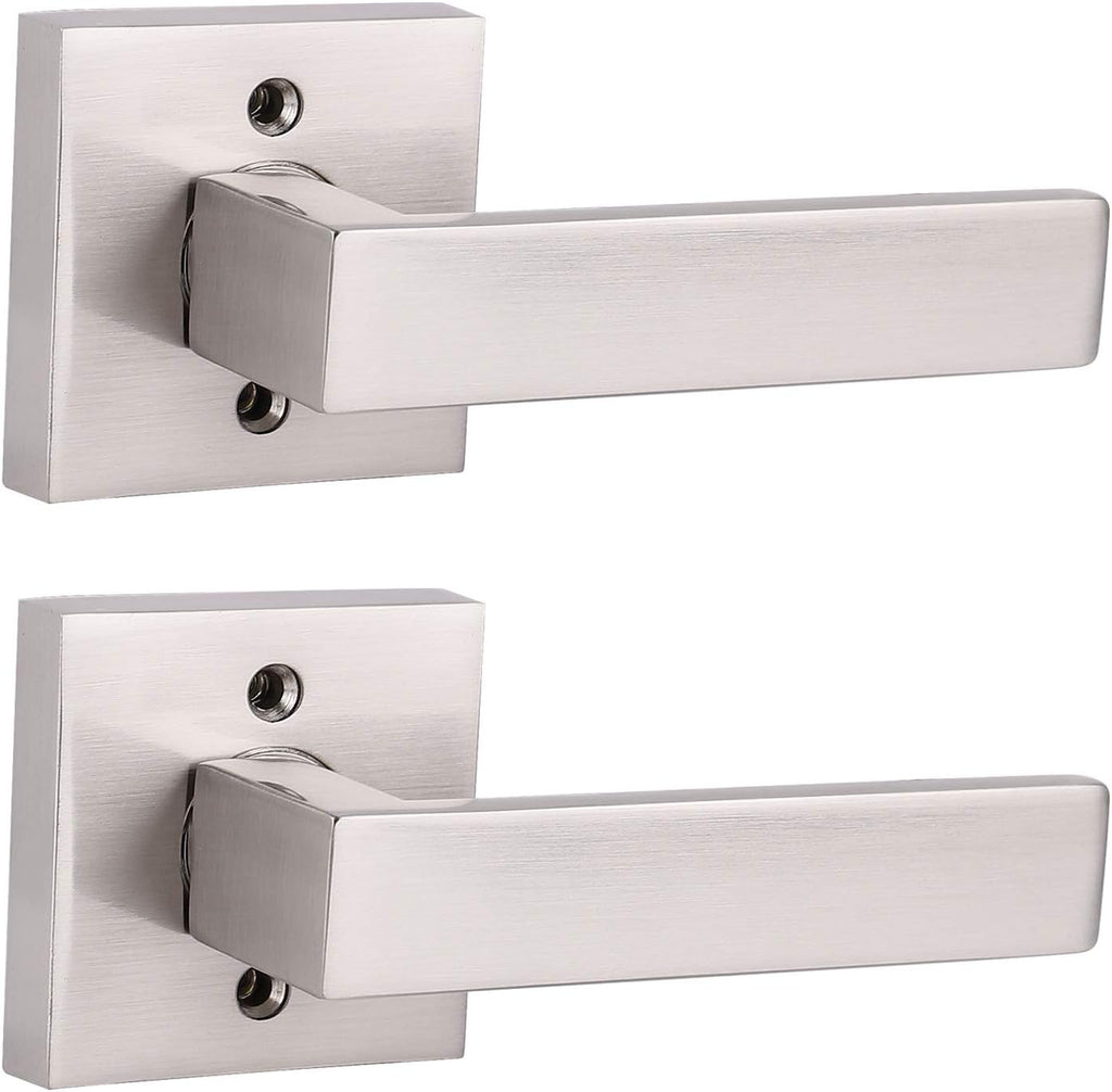 5 Pack Satin Nickel Square Door Levers with Privacy Lock E541354