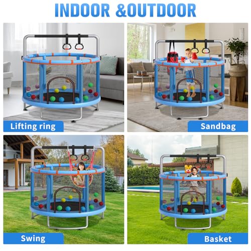 55" Small Trampoline with Enclosure Net and Basketball Hoops N69160
