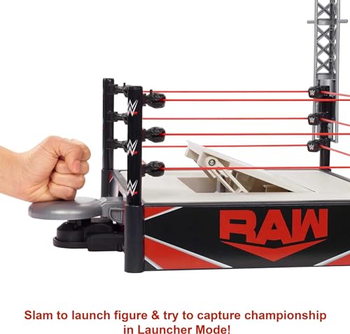 WWE Wrekkin' Kickout Ring Playset with Launcher, Crane, Championship, 13-inch x 20-inch H4424