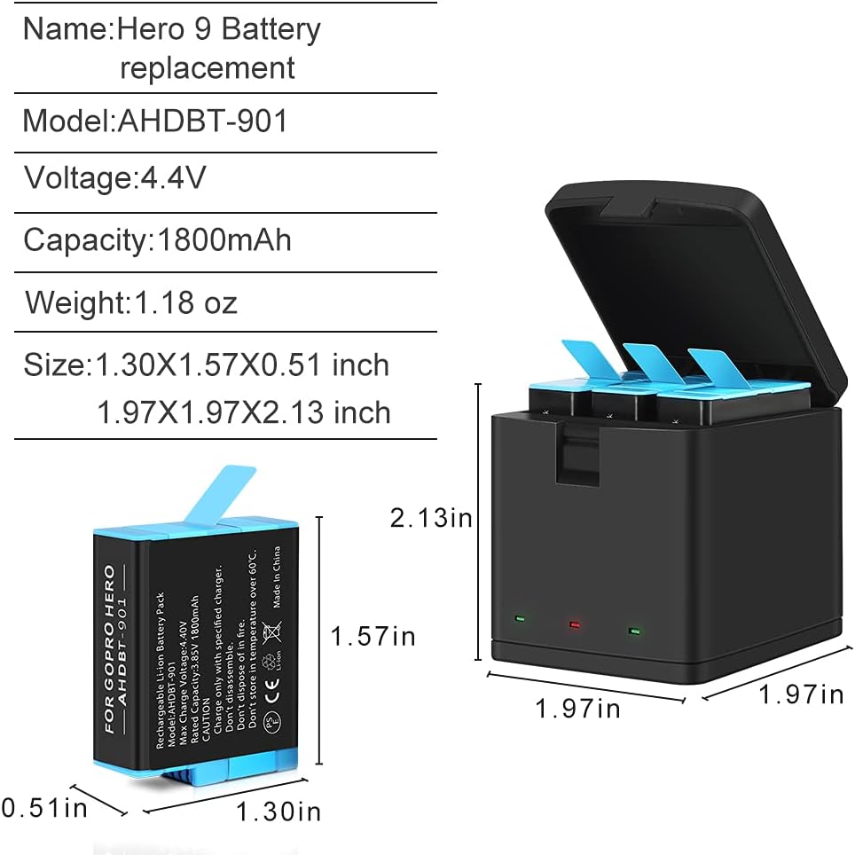 3-Pack 1800mAh Camera Batteries with 3-Channel USB Charger U293843