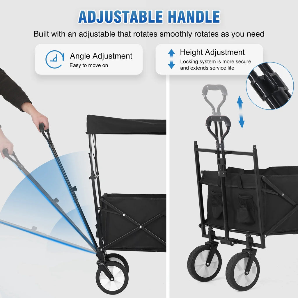 Black Folding Wagon Cart with Removable Canopy X26127