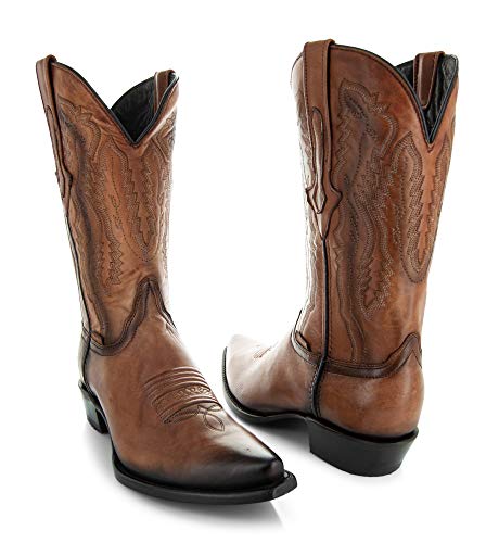 Tan Genuine Leather Snip Toe Cowboy Boots X516717