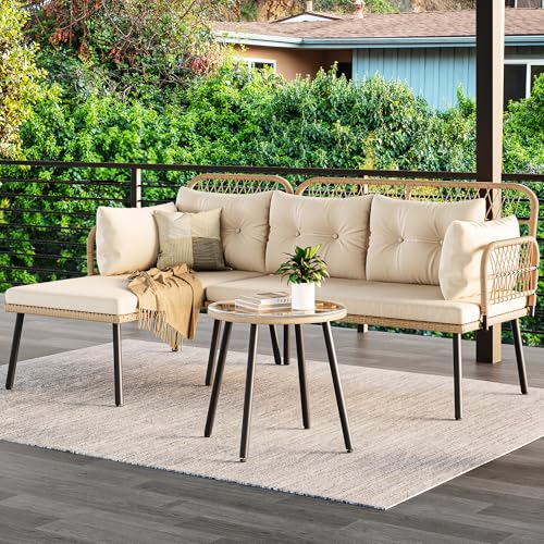 4-Piece Wicker Patio Bistro Set with Cushions and Metal Table Z970