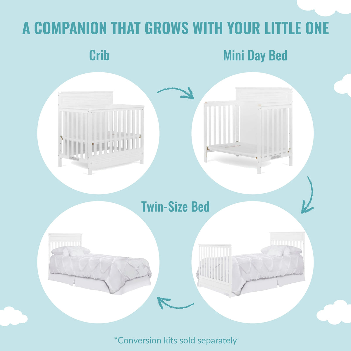 White 4-in-1 Convertible Mini Crib K347