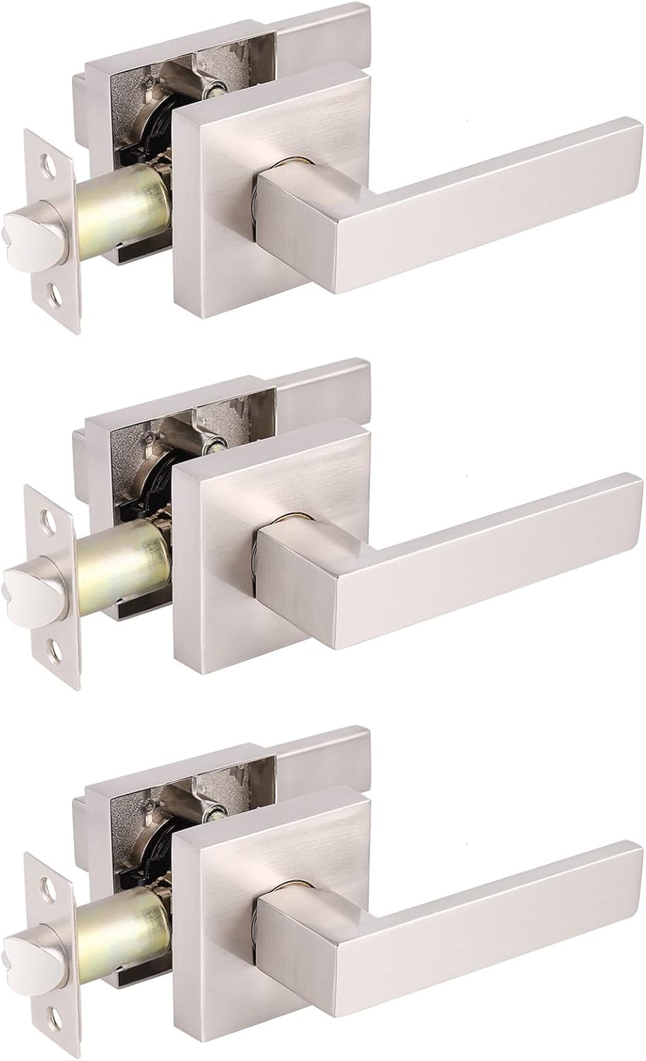 5 Pack Satin Nickel Square Door Levers with Privacy Lock E541354