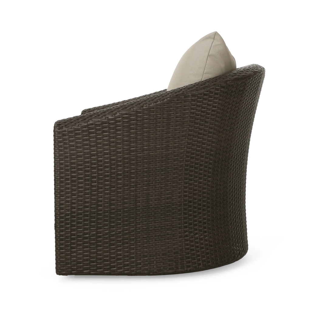 Mixed Brown and Mixed Khaki Wicker Swivel Club Chair J6642
