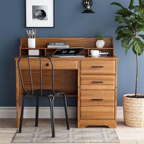 White 44 Inch Computer Desk with Storage Drawers and Hutch D13070
