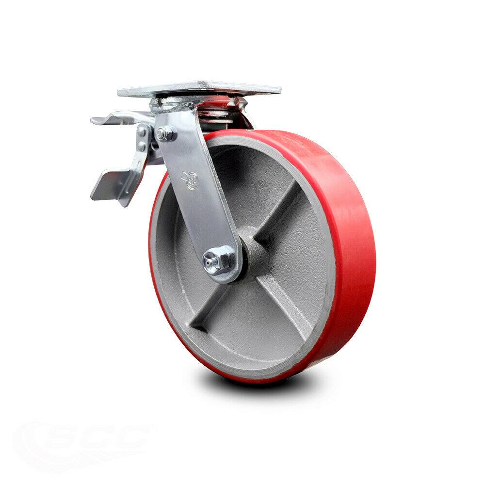 8 inch Red Poly on Cast Iron Caster with Total Lock Brake N779