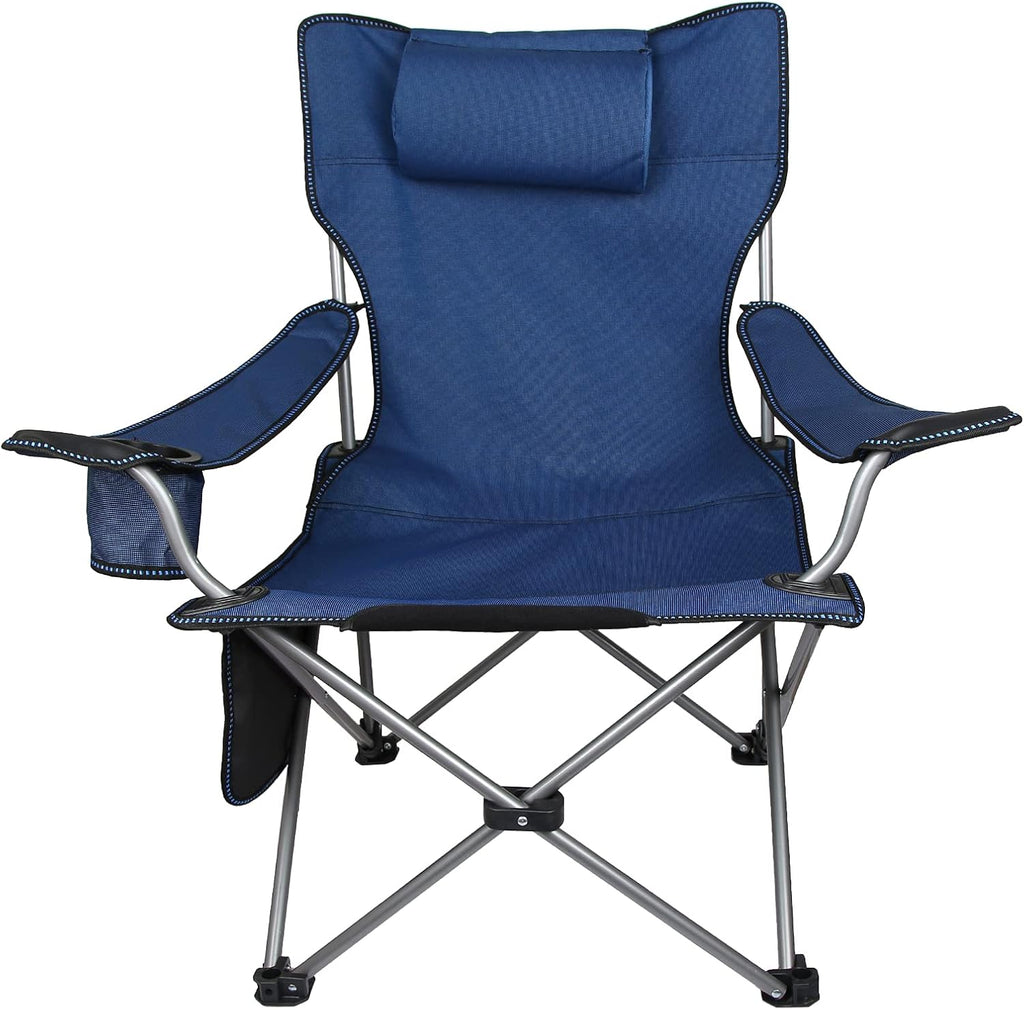 Blue Folding Adjustable Recliner Camping Chair with Headrest & Cup Holders & Side Pocket Z4061
