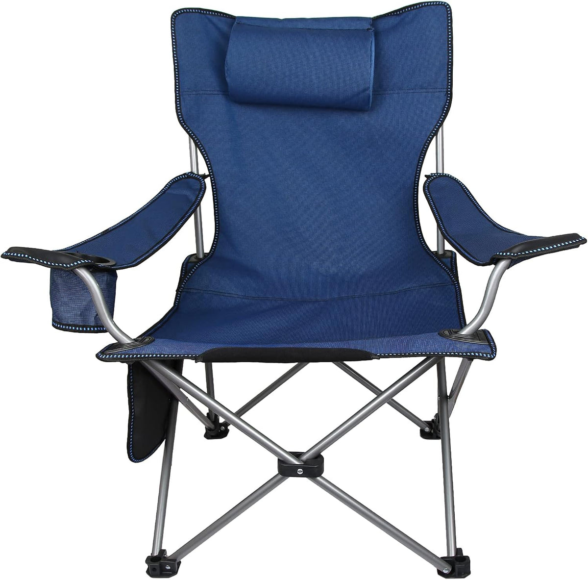 Blue Folding Adjustable Recliner Camping Chair with Headrest & Cup Holders & Side Pocket Z4061