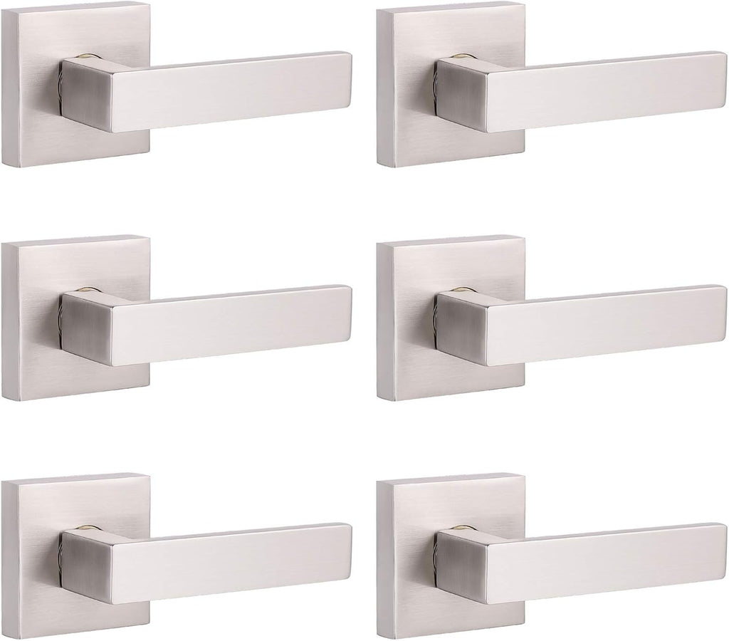 5 Pack Satin Nickel Square Door Levers with Privacy Lock E541354