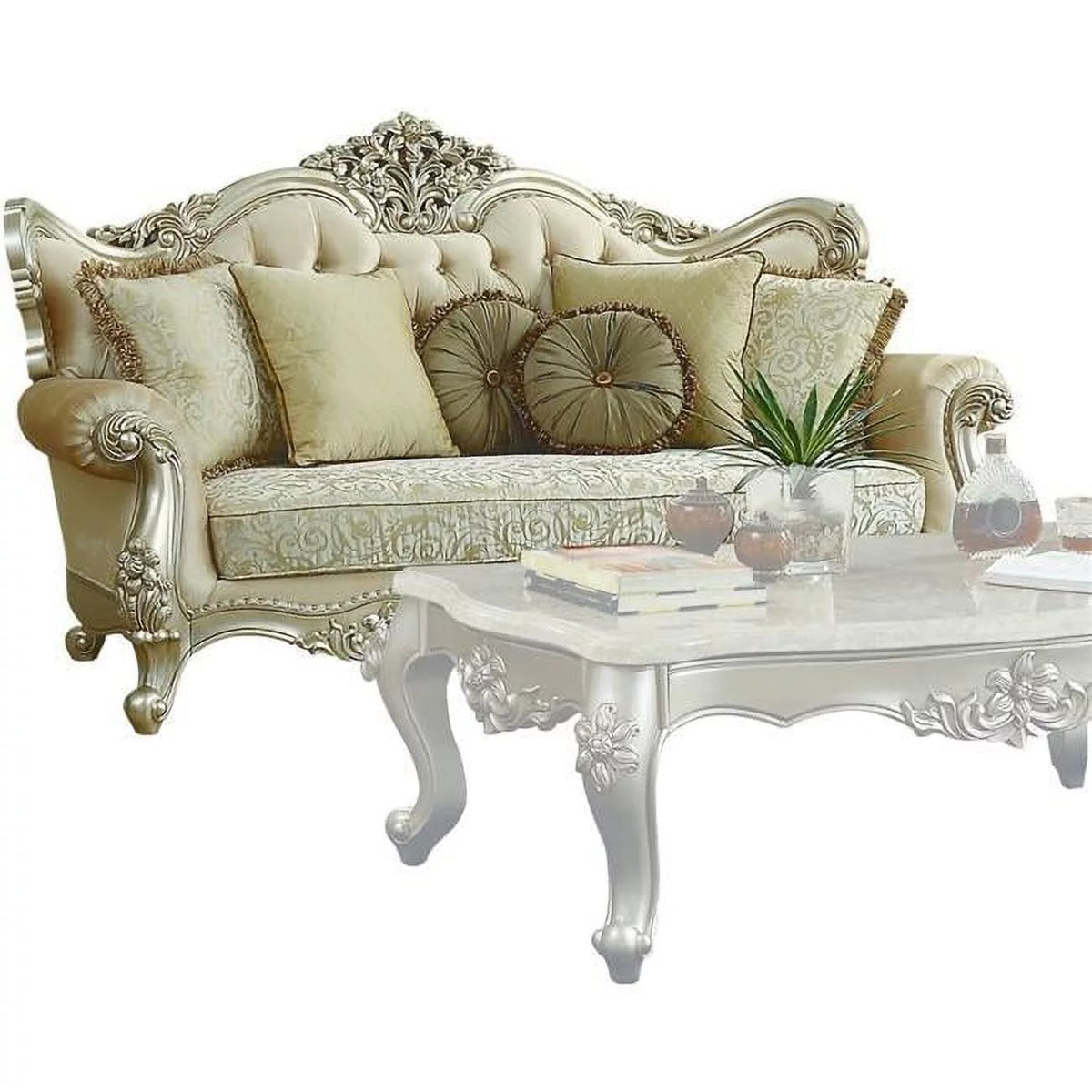 Champagne Gold Tufted Sofa with 7 Pillows R14341