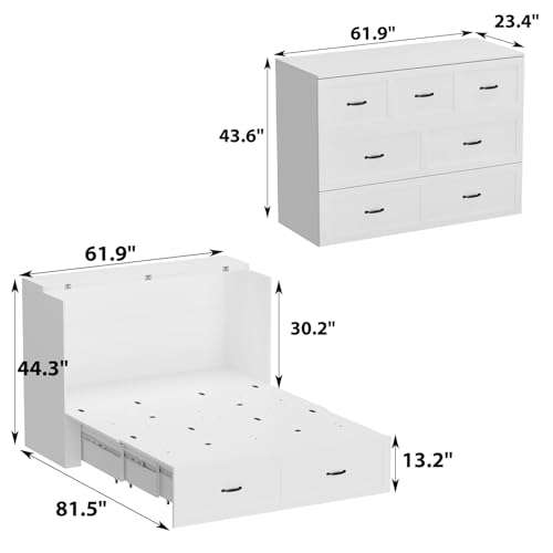 White Queen Size Murphy Cabinet Bed with Drawers G181933