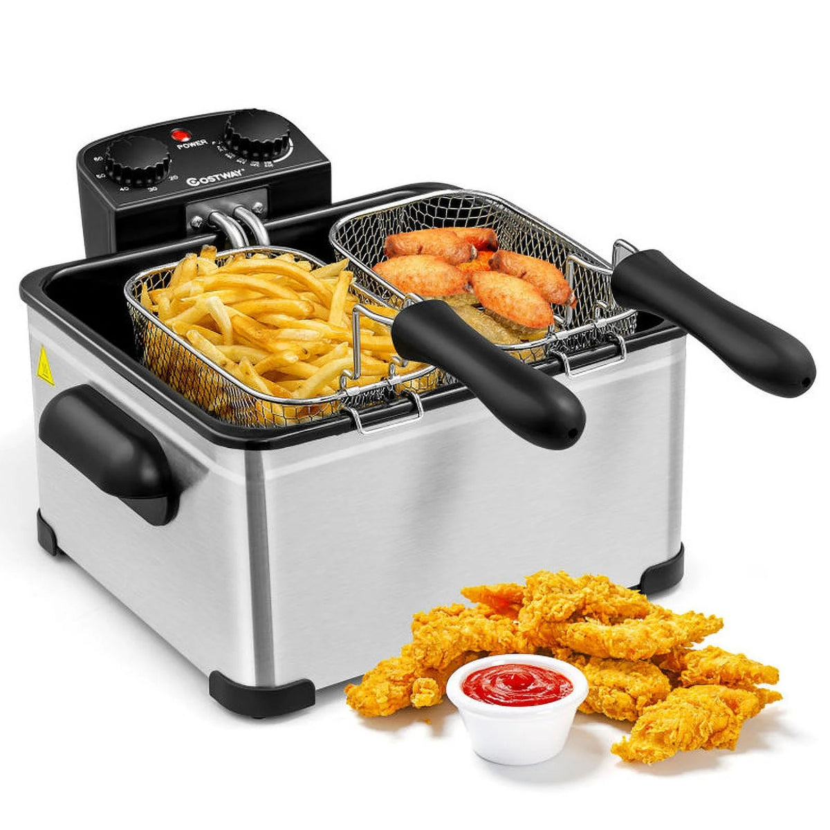 5.3Qt Stainless Steel Electric Deep Fryer with Triple Basket V1624