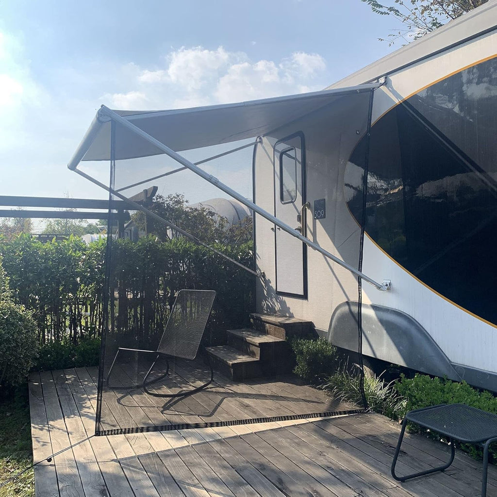RV Awning Side Sun Shade 9’ x 7’ Black Mesh Screen Kit S9285