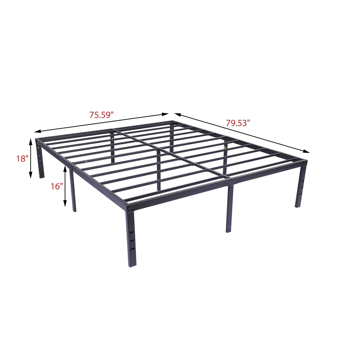 18" 3500 lbs Heavy Duty Black Steel Slat Metal King Bed Frame P10418