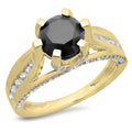 18K Yellow Gold Black & White Diamond Ladies Solitaire Engagement Ring I78962