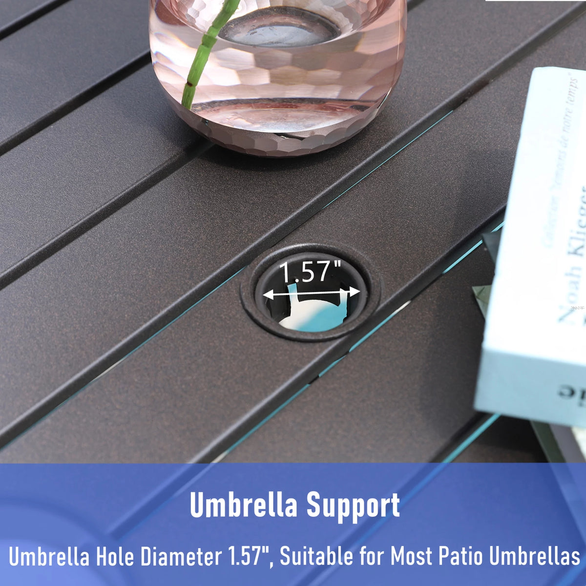Metal Steel Slat 37 inch Dining Table with Umbrella Hole K73814