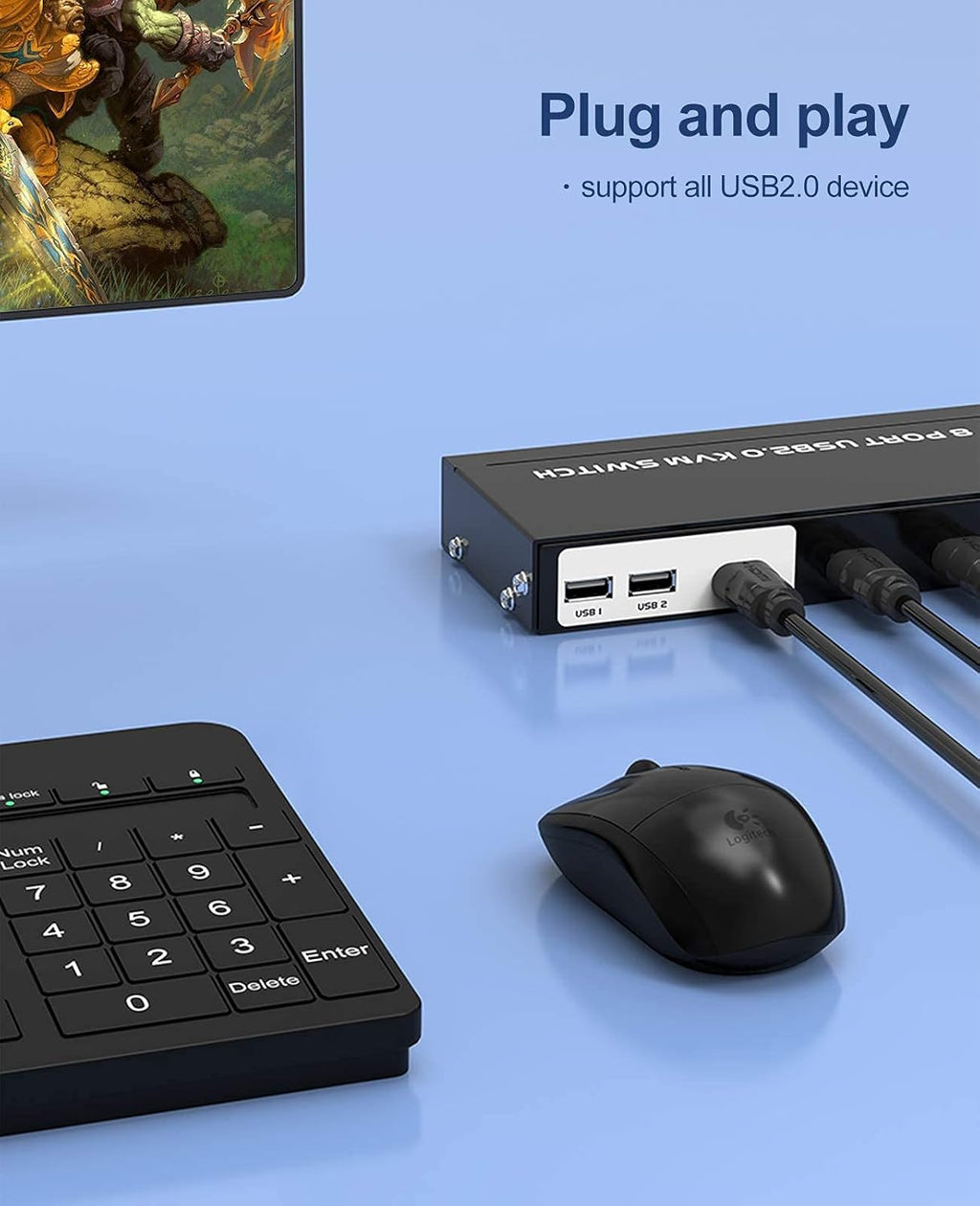 8 Ports 4K 30Hz HDMI KVM Switch with Cables J7059