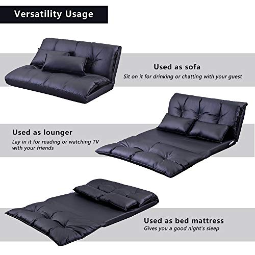 5-Position Folding Chaise Lounge with Adjustable Back & Steel Frame Black J642186