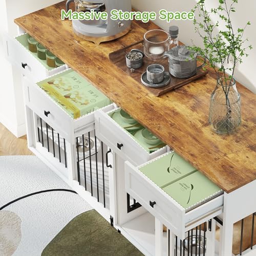 White Wooden Dog Crate Furniture with 2 Drawers X260