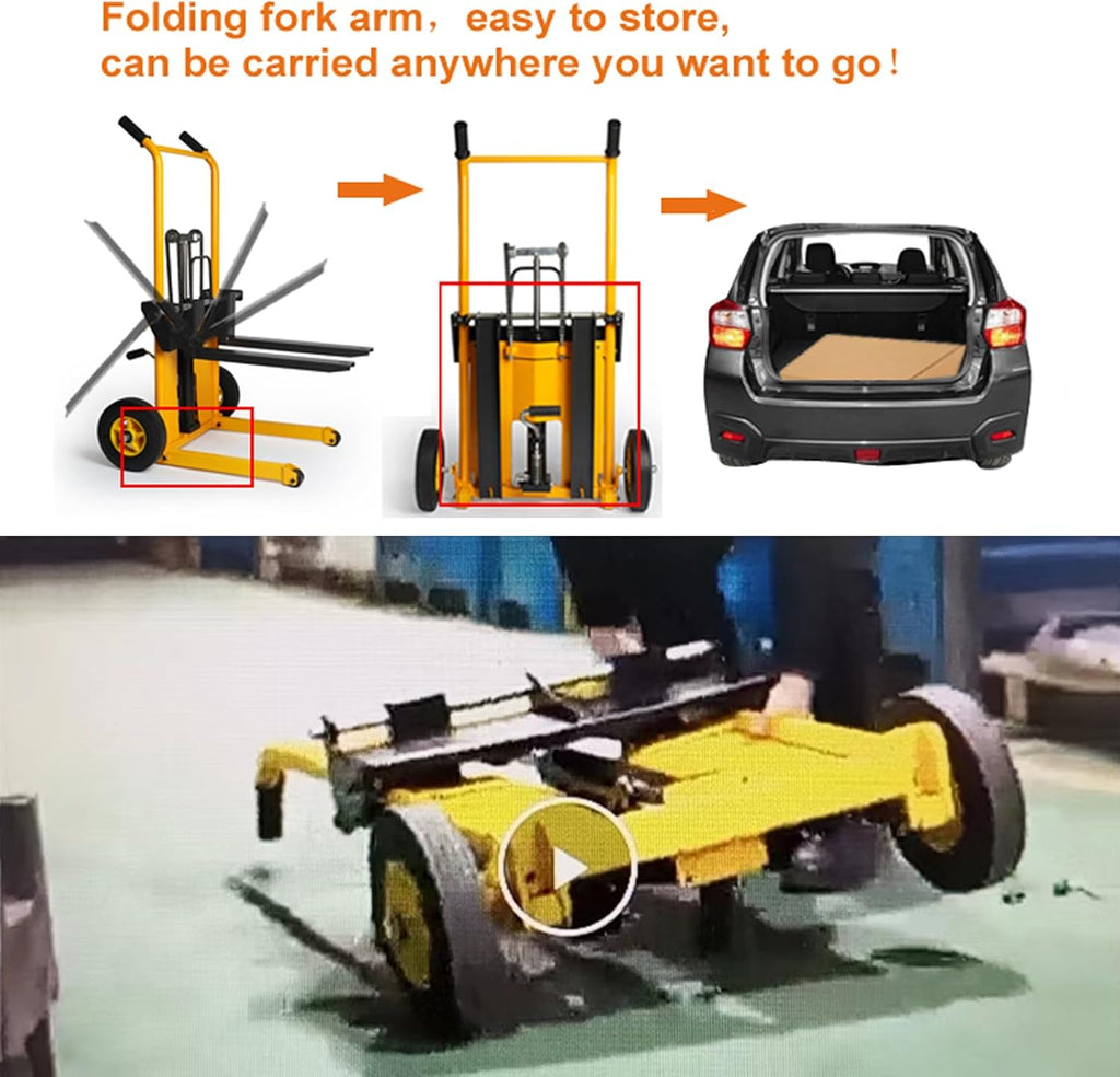 440 lbs Capacity 35" Lift Height Adjustable Forks Fixed Legs Pallet Stacker R91981