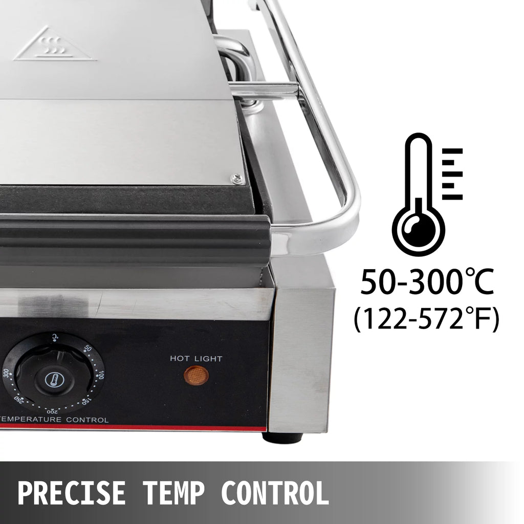 Commercial Sandwich Press Grill 3600W Electric Panini Maker Non-Stick Double Flat Plates Silver+Black C462