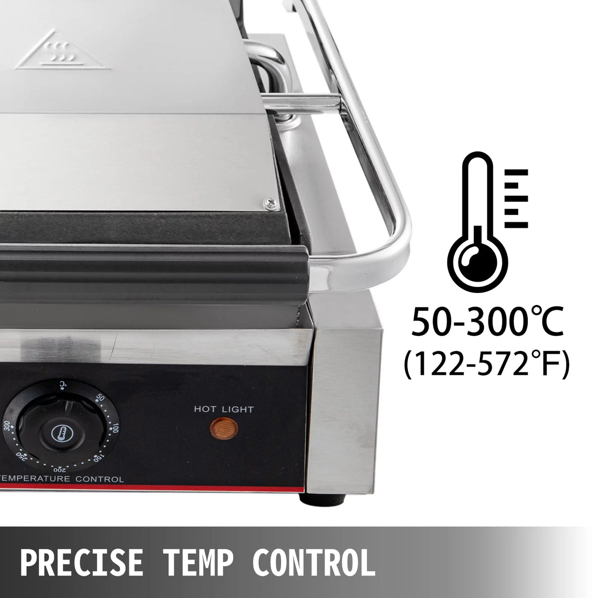 Commercial Sandwich Press Grill 3600W Electric Panini Maker Non-Stick Double Flat Plates Silver+Black C462