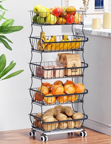 5 Tier Wire Fruit Basket with Wheels M31878