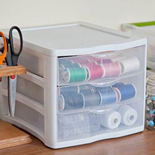 ClearView Compact Stacking 3 Drawer Storage Organizer System, White (8 Pack) N9645