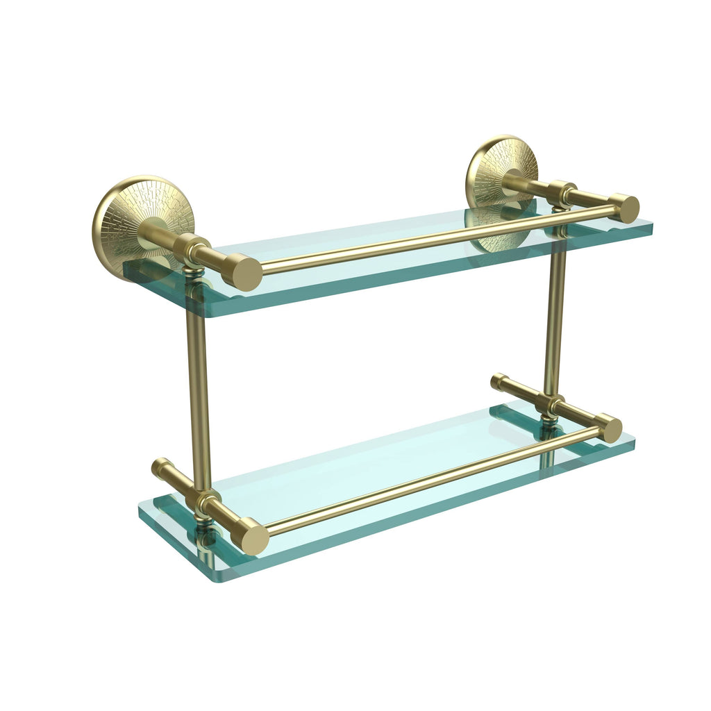 16-inch Double Glass Shelf with Gallery Rail Polished Brass D3437