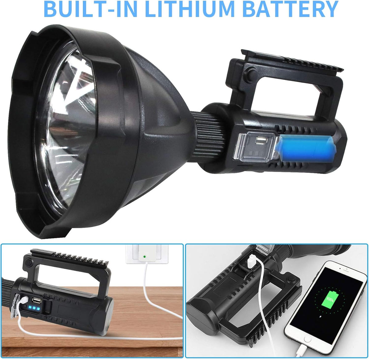 Rechargeable LED Spotlight Flashlight 90000 High Lumens IPX5 Waterproof V7401