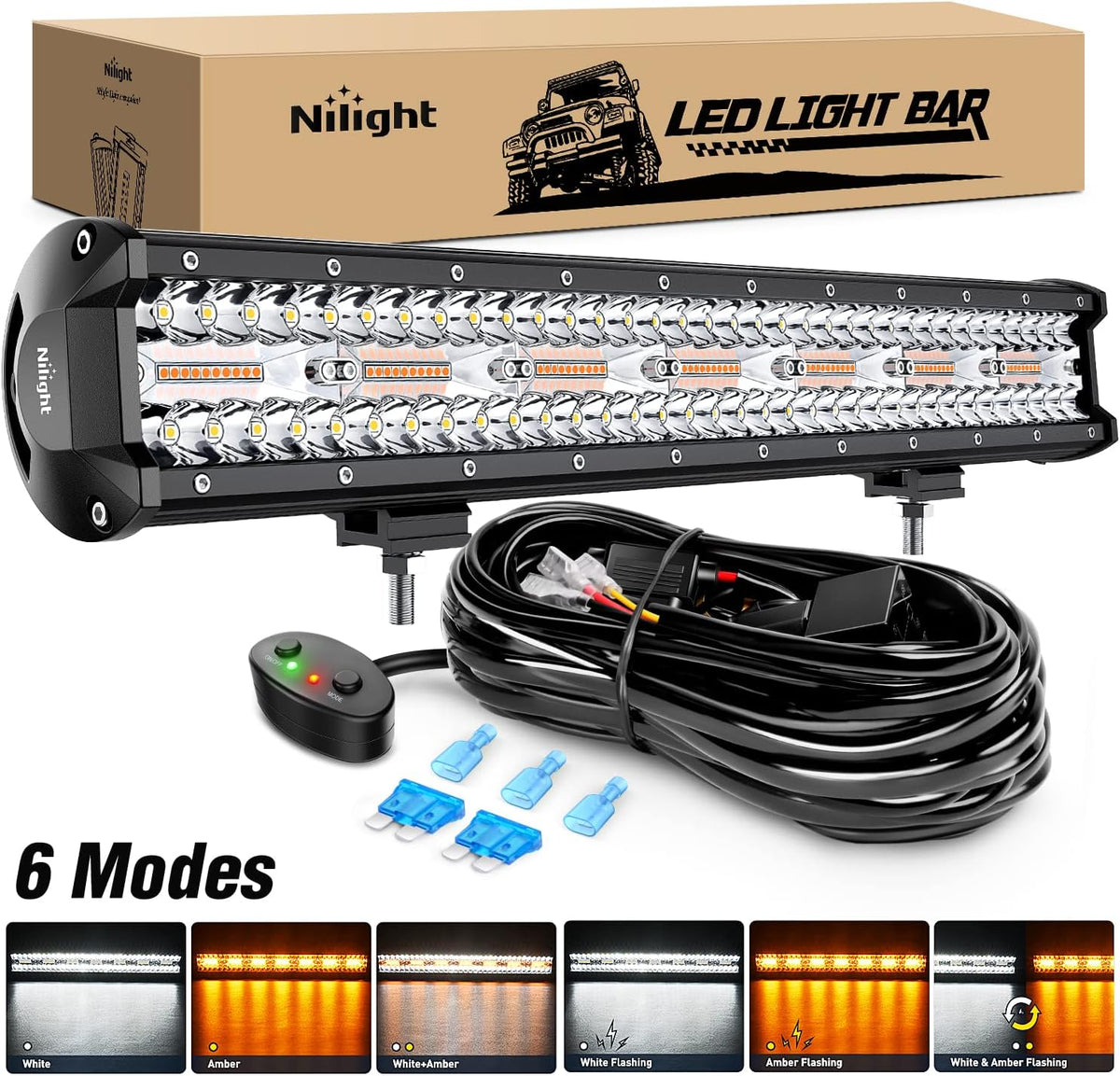 20Inch 420W LED Light Bar Amber White Strobe with Wiring Harness Kit B966