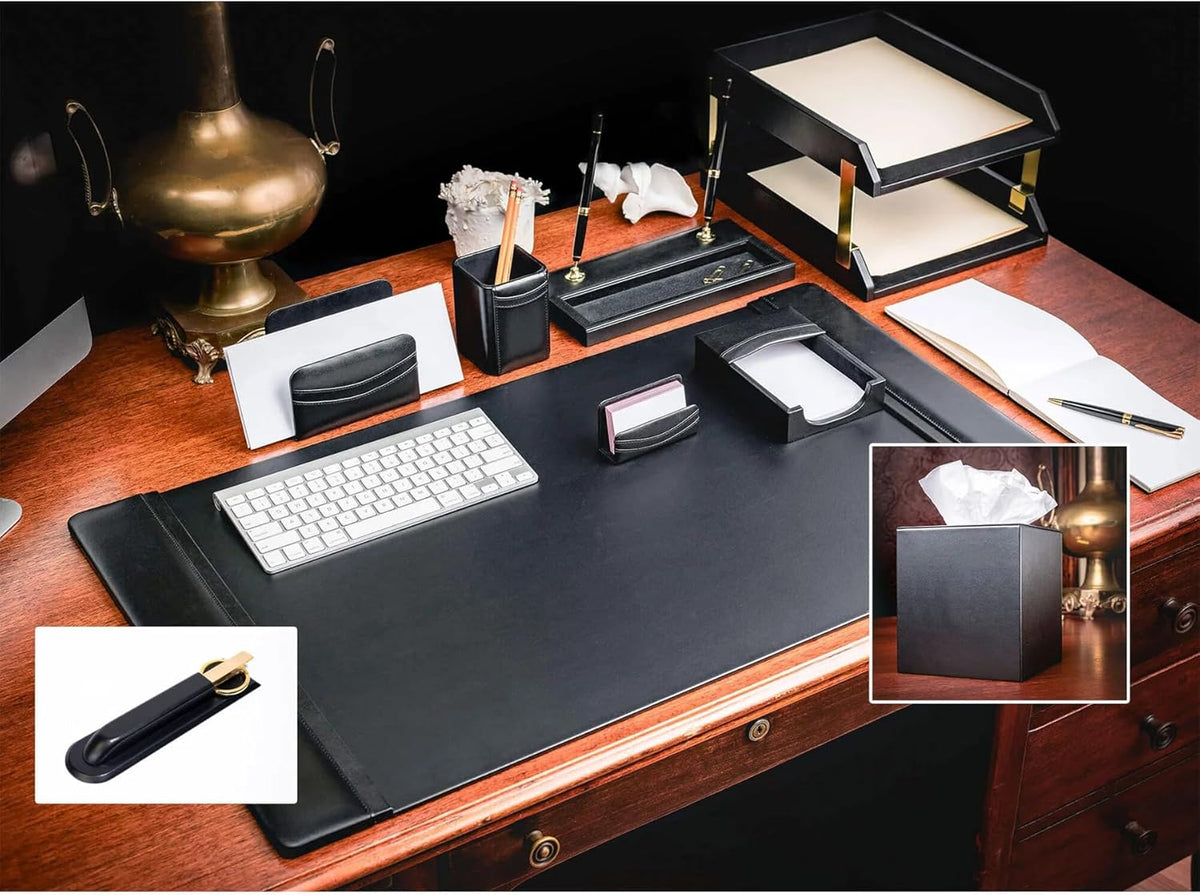 Black Leather 11-Piece Desk Set B855