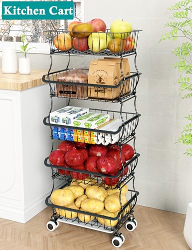 5 Tier Wire Fruit Basket with Wheels M31878