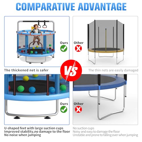 55" Small Trampoline with Enclosure Net and Basketball Hoops N69160