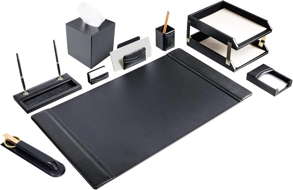 Black Leather 11-Piece Desk Set B855