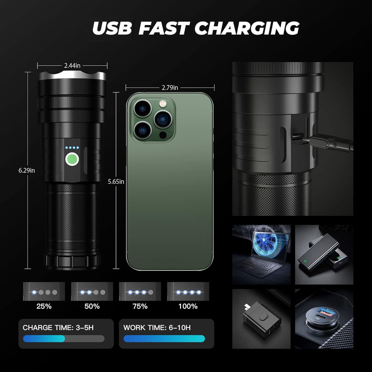 100000 High Lumens Rechargeable LED Flashlight X61371