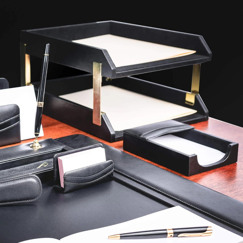 Black Leather 11-Piece Desk Set B855