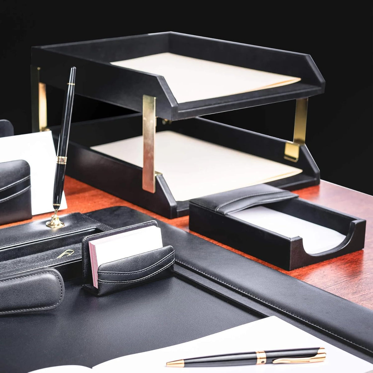 Black Leather 11-Piece Desk Set B855