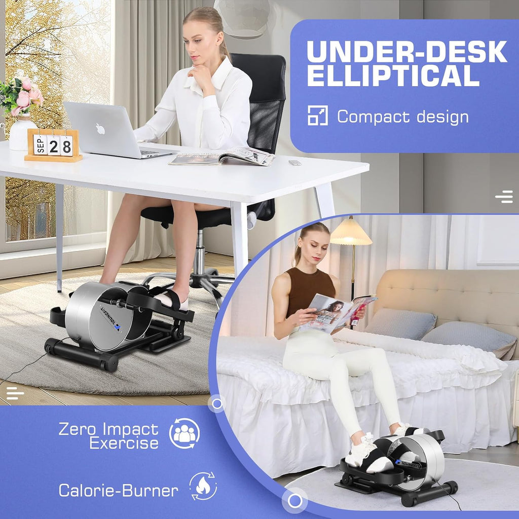 Under Desk Elliptical, Electric Seated Foot Pedal Exerciser with LCD Display Monitor, Remote Control R76808