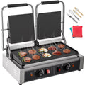 Commercial Sandwich Press Grill 3600W Electric Panini Maker Non-Stick Double Flat Plates Silver+Black C462
