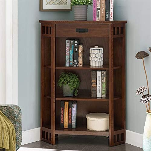 3 Shelf Corner Bookcase in Mission Oak T48245