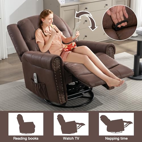 Brown Leather Swivel Rocker Recliner with Massage & Heating Z268