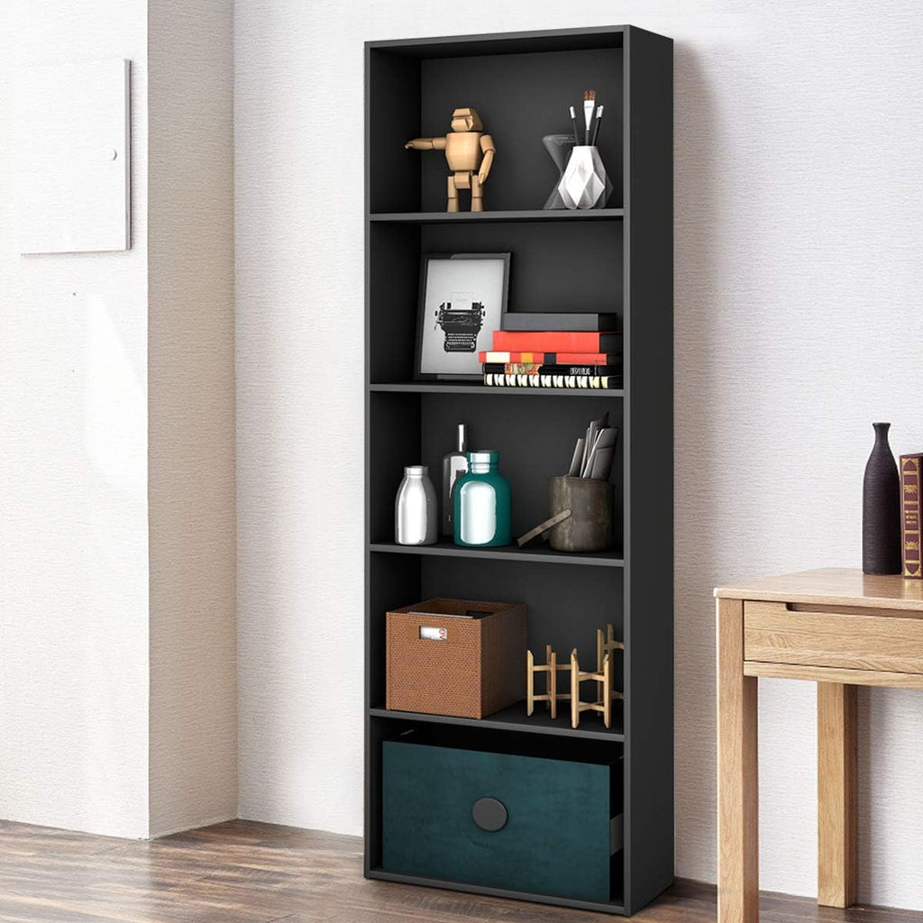 Black 5-Shelf Wood Bookcase I229