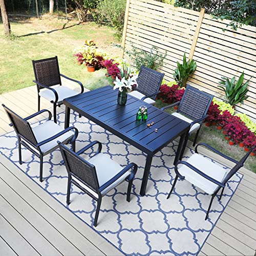 9 Piece Outdoor Extendable Dining Set with Rectangular Metal Dining Table and 8 Rattan Chairs N1509