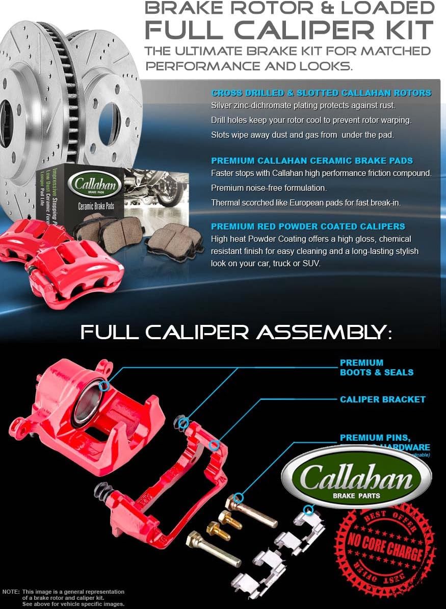 Powder Coated Red Calipers Rotors Ceramic Pads Kit K60600