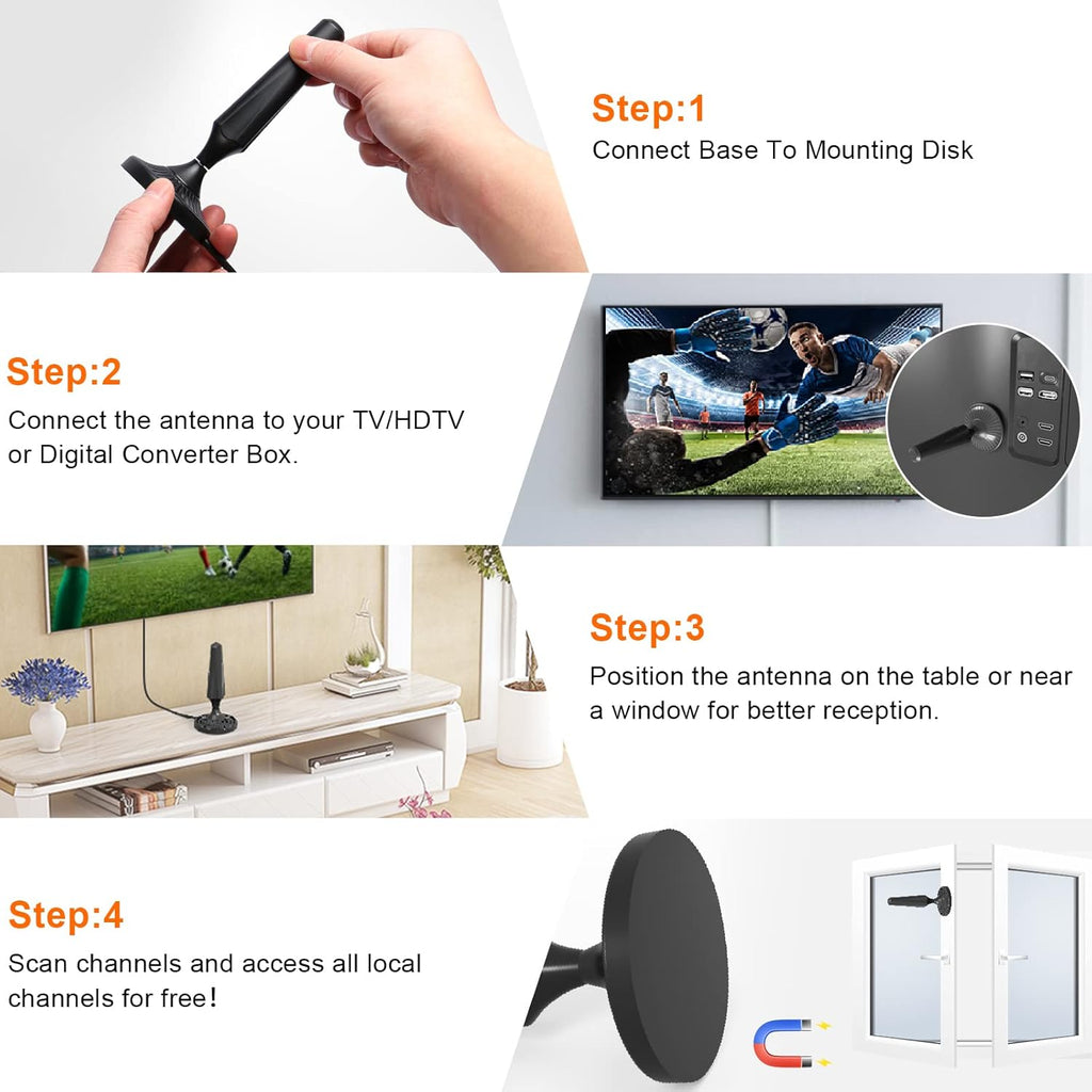 Indoor Amplified HDTV Antenna 300 Miles 4K 1080P with Coax Cable Pack of 2 H4671
