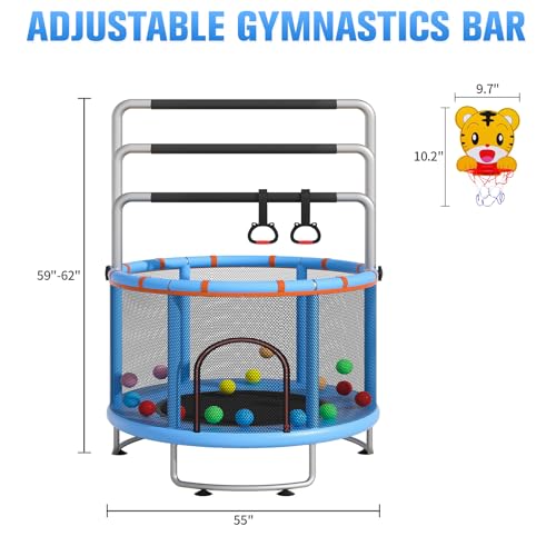 55" Small Trampoline with Enclosure Net and Basketball Hoops N69160