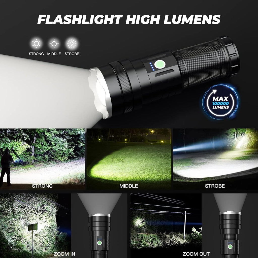 100000 High Lumens Rechargeable LED Flashlight X61371